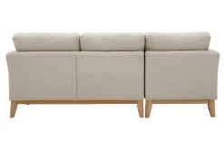 Shop Miliboo Sofá nórdico con chaise longue a la izquierda en tela beige desenfundable con madera clara 3-4 plazas OSLO
