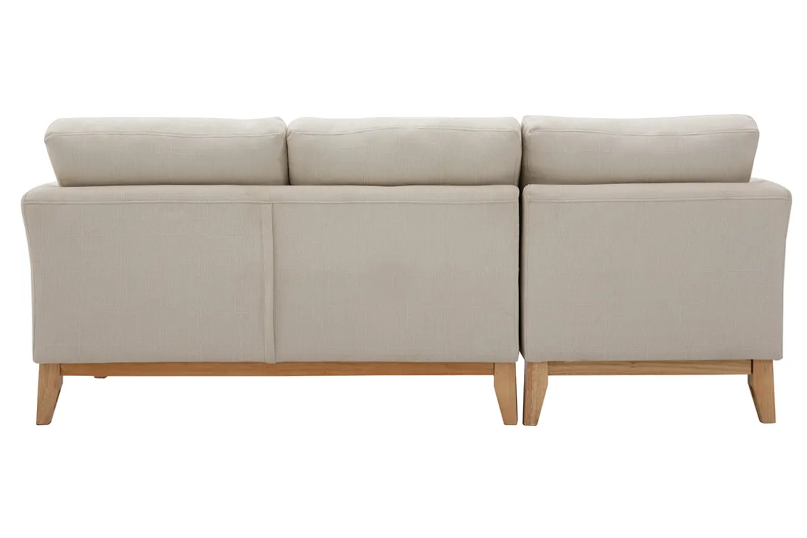 Shop Miliboo Sofá nórdico con chaise longue a la izquierda en tela beige desenfundable con madera clara 3-4 plazas OSLO
