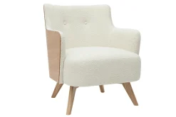 Fashion Miliboo Sofá nórdico efecto borreguillo y madera VALMY