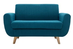 Hot Miliboo Sofá nórdico 2 plazas azul petróleo y madera de caucho maciza PURE