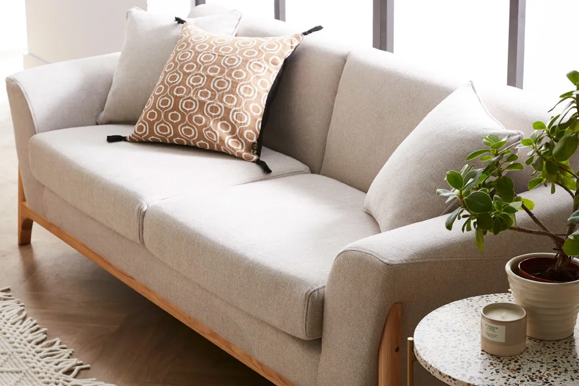 Best Sale Miliboo Sofá nórdico 3 plazas beige y fresno ASAKO
