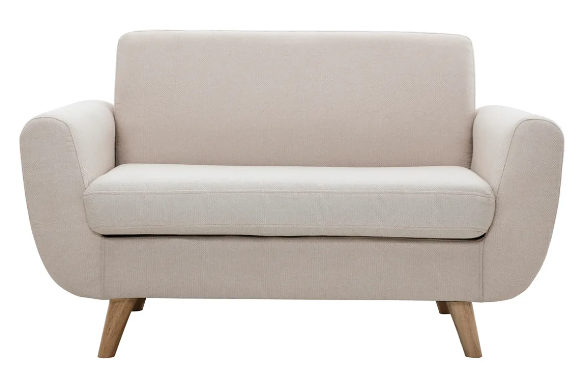Outlet Miliboo Sofá nórdico 2 plazas beige y madera de caucho maciza PURE