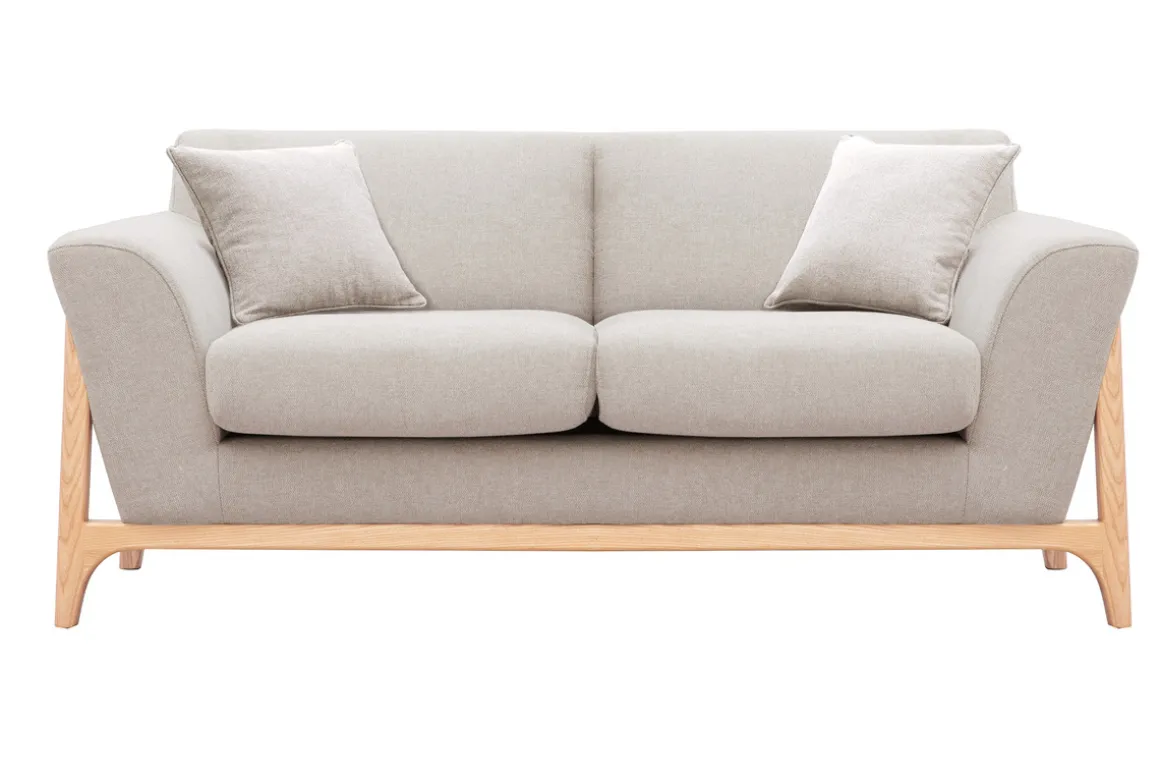 Outlet Miliboo Sofá nórdico 2 plazas de tejido efecto aterciopelado texturizado beige y fresno ASAKO