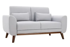Clearance Miliboo Sofá nórdico 2 plazas de tejido gris claro y madera oscura EKTOR