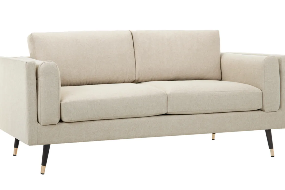 Shop Miliboo Sofá 2 plazas de tela beige capuchino jaspeado STING