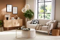 Best Miliboo Sofá 3 plazas estilo nórdico de tela beige natural y madera ISIS