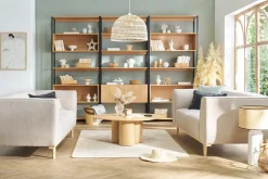 Hot Miliboo Sofá 2-3 plazas nórdico de tela beige y madera MORRIS