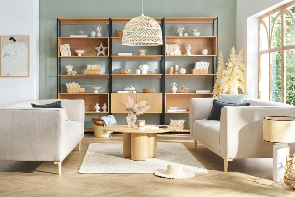 Hot Miliboo Sofá 2-3 plazas nórdico de tela beige y madera MORRIS