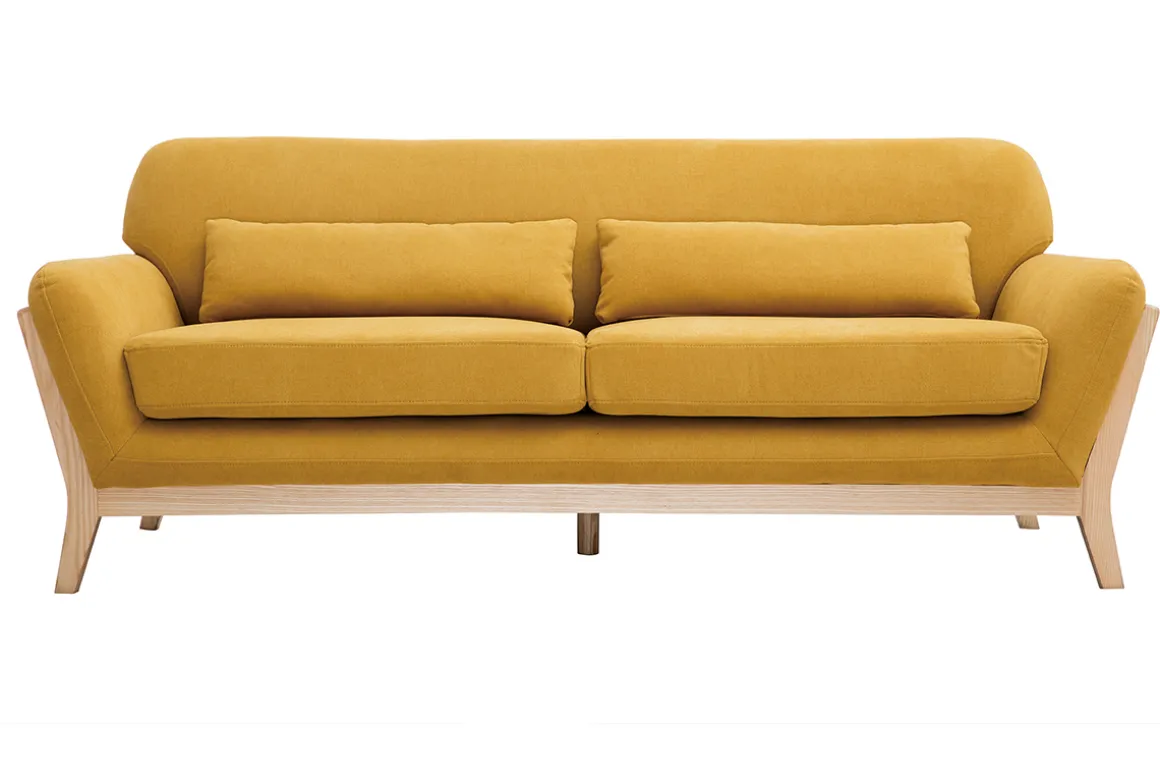Discount Miliboo Sofá tejido efecto aterciopelado amarillo mostaza 3 plazas YOKO
