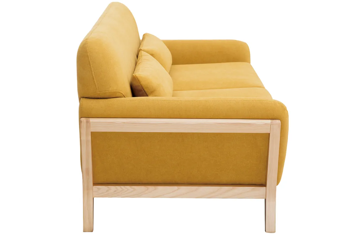 Discount Miliboo Sofá tejido efecto aterciopelado amarillo mostaza 3 plazas YOKO