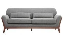 Flash Sale Miliboo Sofá vintage 3 plazas gris y nogal YOKO