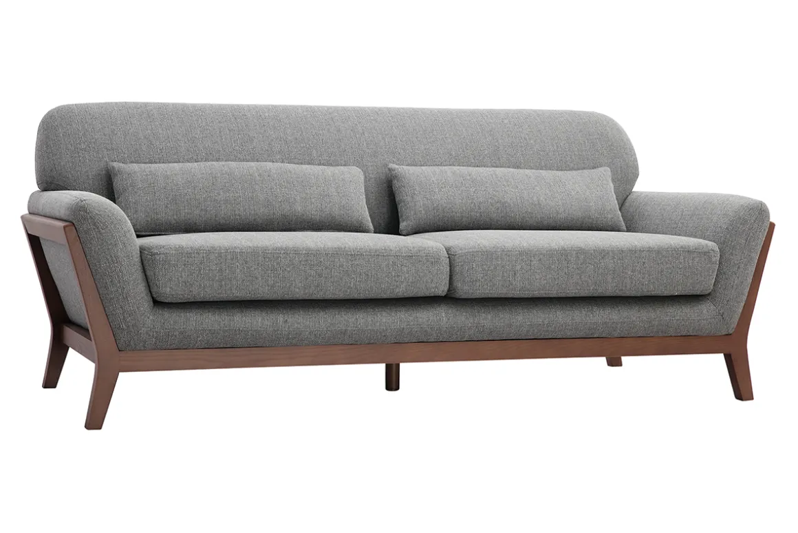 Flash Sale Miliboo Sofá vintage 3 plazas gris y nogal YOKO