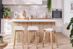 Best Sale Miliboo Taburete / Silla de bar escandinavo 65cm blanco patas madera BALTIK