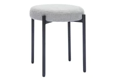 Outlet Miliboo Taburete bajo apilable de tejido efecto aterciopelado texturizado gris claro y metal negro 41 cm KIKO