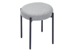 Outlet Miliboo Taburete bajo apilable de tejido efecto aterciopelado texturizado gris claro y metal negro 41 cm KIKO