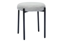 New Miliboo Taburete bajo apilable de tejido efecto aterciopelado texturizado beige y metal negro 41 cm KIKO