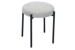 New Miliboo Taburete bajo apilable de tejido efecto aterciopelado texturizado beige y metal negro 41 cm KIKO