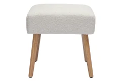 Best Sale Miliboo Taburete bajo de borreguillo blanco y madera clara maciza 46 cm GUESTA