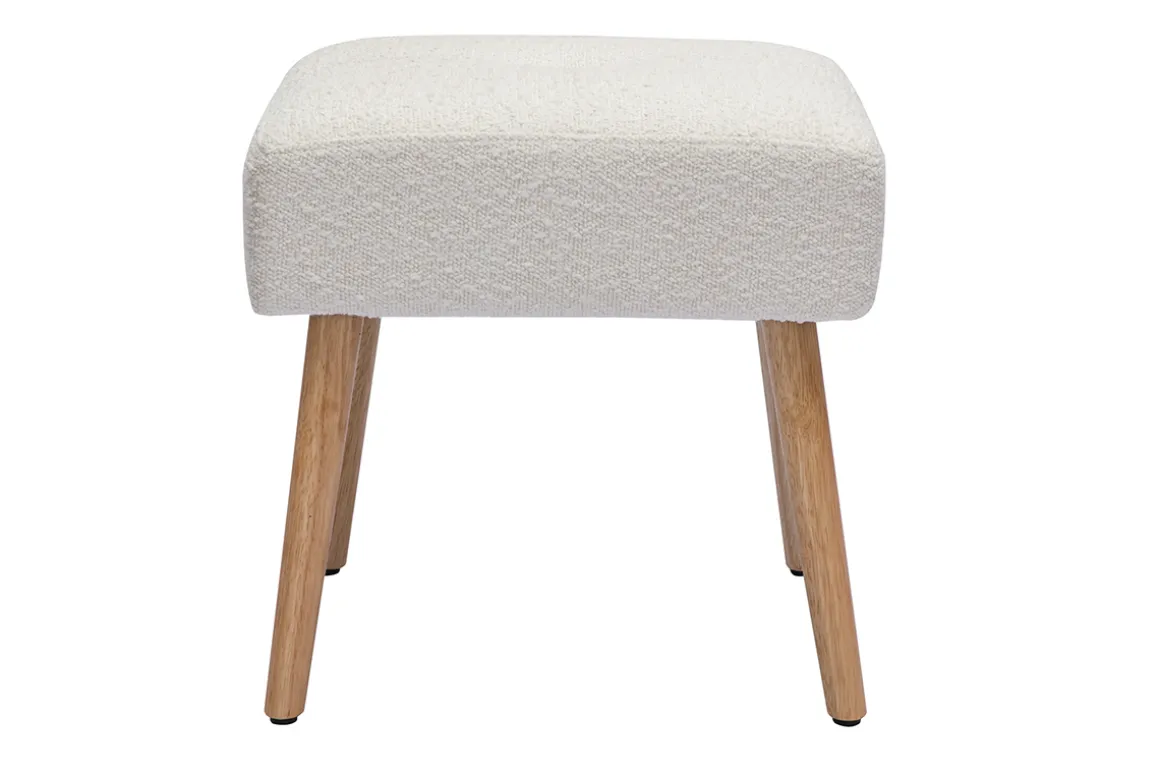 Best Sale Miliboo Taburete bajo de borreguillo blanco y madera clara maciza 46 cm GUESTA