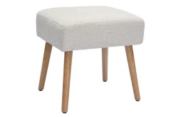 Best Sale Miliboo Taburete bajo de borreguillo blanco y madera clara maciza 46 cm GUESTA