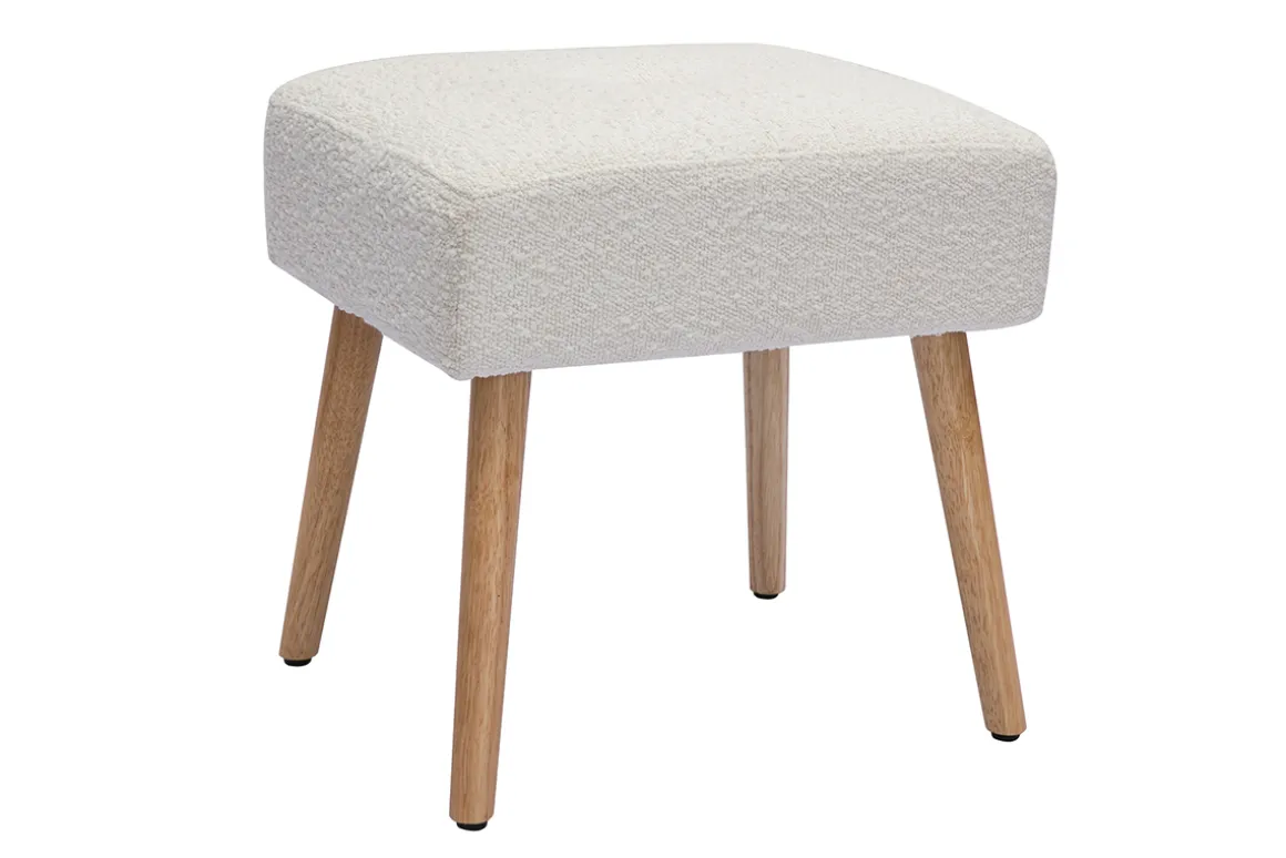 Best Sale Miliboo Taburete bajo de borreguillo blanco y madera clara maciza 46 cm GUESTA