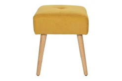 Clearance Miliboo Taburete bajo de tela efecto aterciopelado texturizado amarillo mostaza y madera clara maciza 46 cm GUESTA