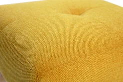 Clearance Miliboo Taburete bajo de tela efecto aterciopelado texturizado amarillo mostaza y madera clara maciza 46 cm GUESTA