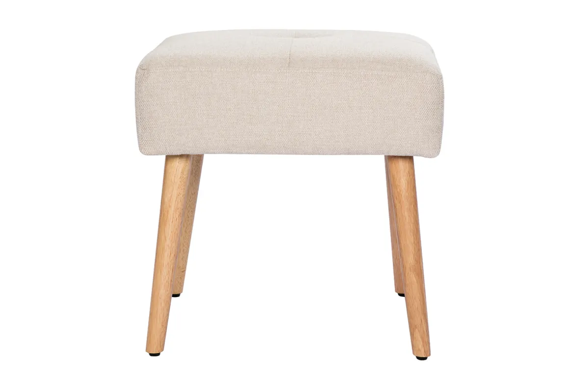Store Miliboo Taburete bajo de tela efecto aterciopelado texturizado beige y madera clara maciza 46 cm GUESTA
