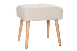 Store Miliboo Taburete bajo de tela efecto aterciopelado texturizado beige y madera clara maciza 46 cm GUESTA