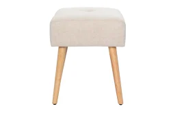 Store Miliboo Taburete bajo de tela efecto aterciopelado texturizado beige y madera clara maciza 46 cm GUESTA