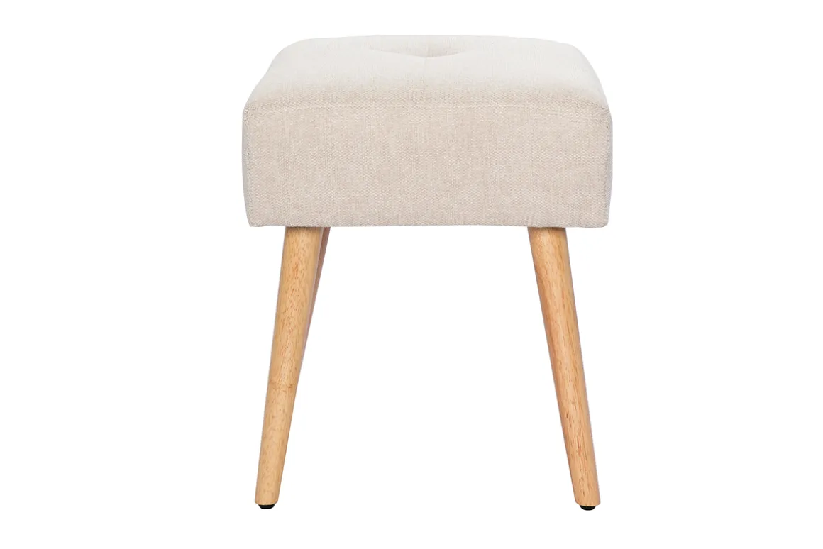 Store Miliboo Taburete bajo de tela efecto aterciopelado texturizado beige y madera clara maciza 46 cm GUESTA