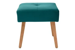 Outlet Miliboo Taburete bajo de terciopelo azul petróleo y madera clara maciza 46 cm GUESTA