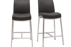 Outlet Miliboo Taburete de bar aluminio cepillado PU negro 70cm lote de dos OLLY