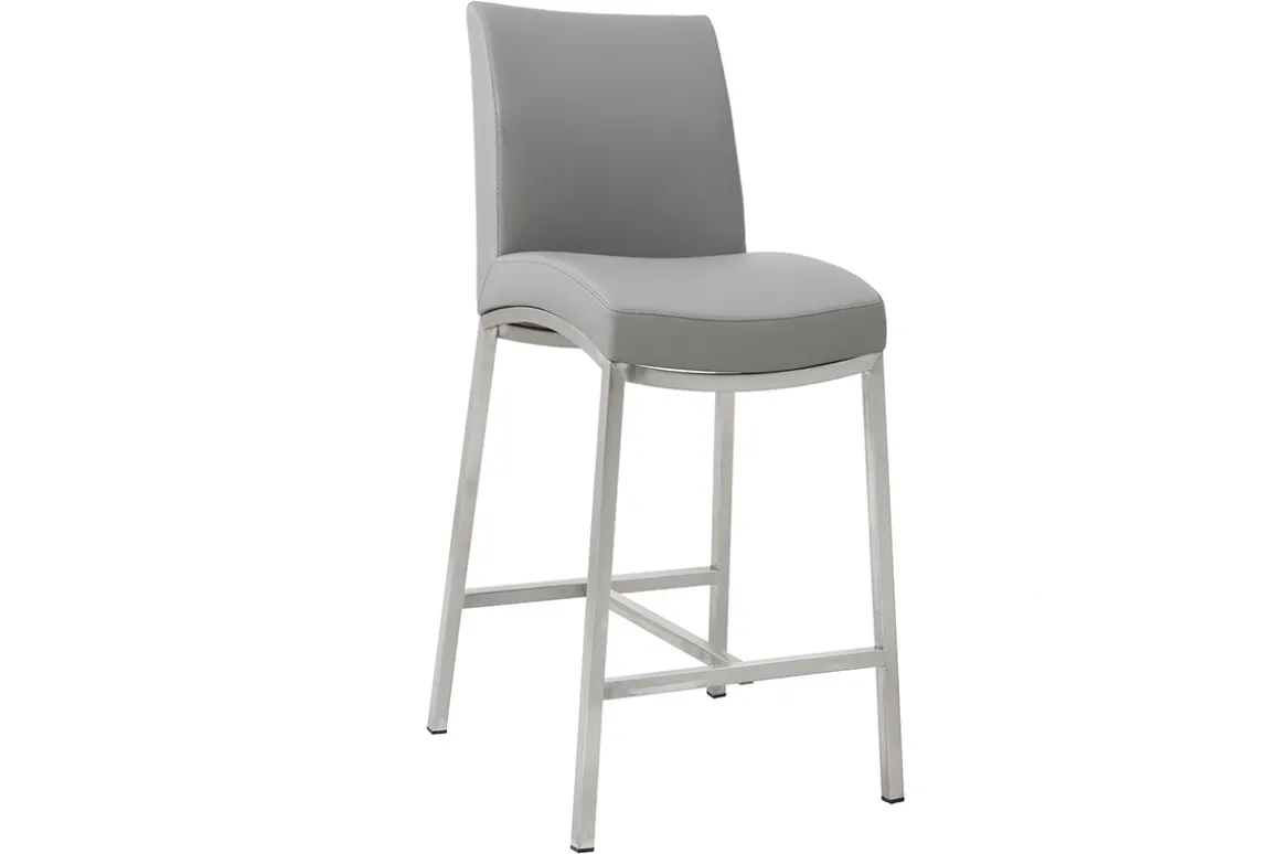 Clearance Miliboo Taburete de bar aluminio cepillado PU gris claro 66cm lote de dos OLLY