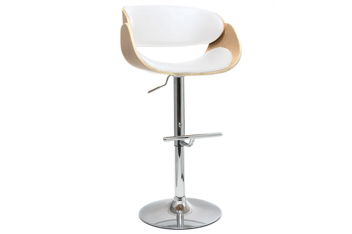 Discount Miliboo Taburete de bar diseño blanco y madera clara BENT