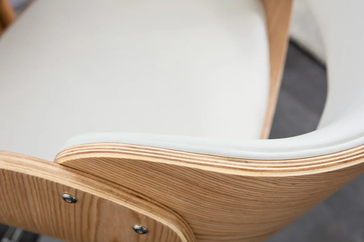 Discount Miliboo Taburete de bar diseño blanco y madera clara BENT