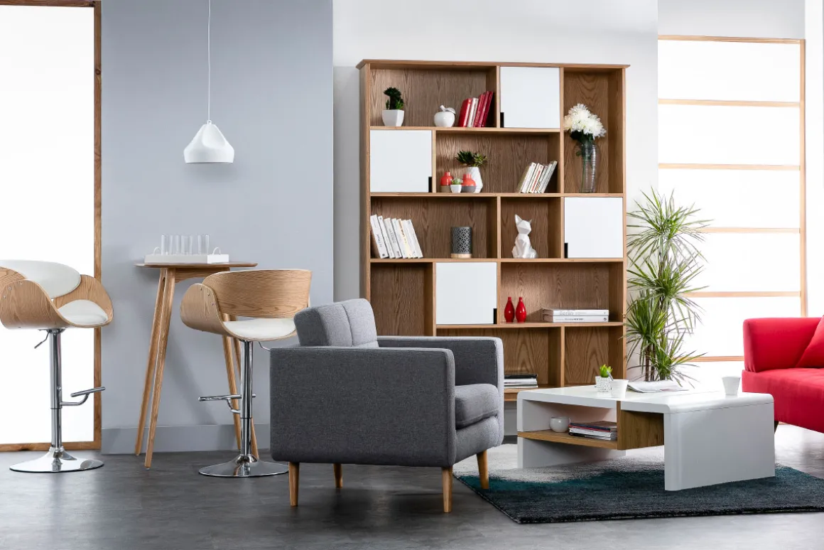 Discount Miliboo Taburete de bar diseño blanco y madera clara BENT