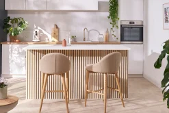 Fashion Miliboo Taburete de bar diseño madera y polyester beige DALIA