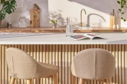 Fashion Miliboo Taburete de bar diseño madera y polyester beige DALIA