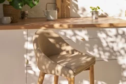 Fashion Miliboo Taburete de bar diseño madera y polyester beige DALIA