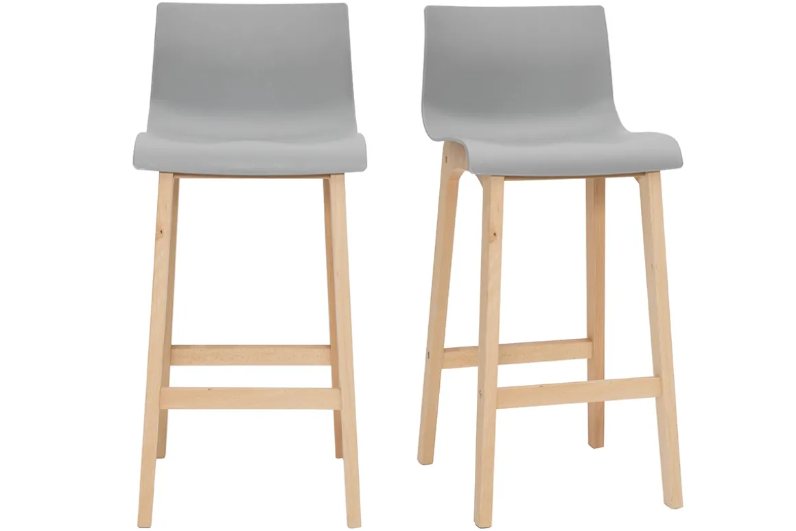 Cheap Miliboo Taburete de bar diseño madera y gris claro 65cm lote de 2 NEW SURF