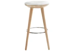 Clearance Miliboo Taburete de bar escandinavo 65cm PU blanco patas madera clara NORDECO