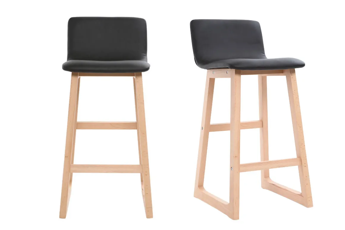 Fashion Miliboo Taburete de bar madera clara y PU negro 65cm lote de 2 OSAKA