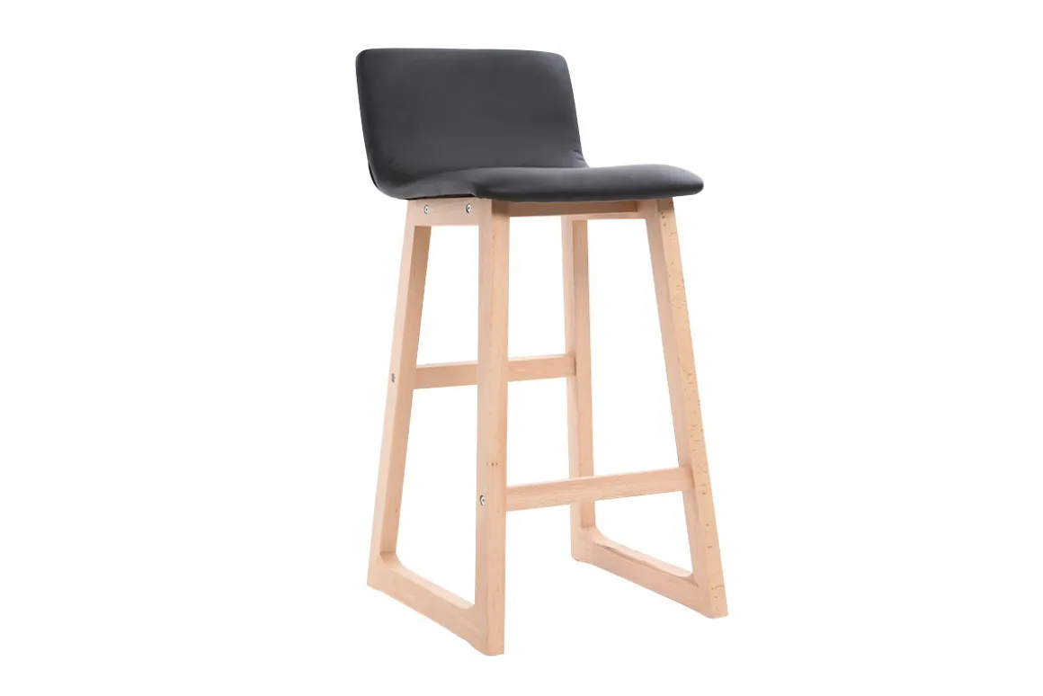 Fashion Miliboo Taburete de bar madera clara y PU negro 65cm lote de 2 OSAKA