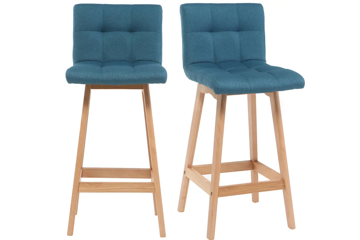 Online Miliboo Taburete de bar madera y azul petróleo 65cm lote de 2 KLARIS
