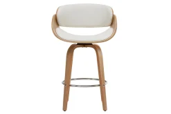 Store Miliboo Taburete de bar moderno blanco y madera clara 65 cm BENT