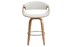 Shop Miliboo Taburete de bar moderno blanco y madera clara 65 cm ARAMIS