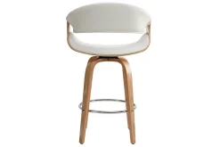 Shop Miliboo Taburete de bar moderno blanco y madera clara 65 cm ARAMIS
