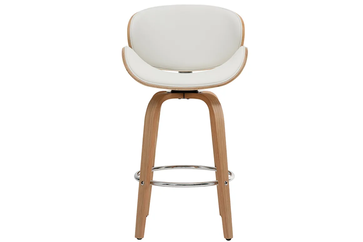 New Miliboo Taburete de bar moderno blanco y madera clara 65 cm WALNUT