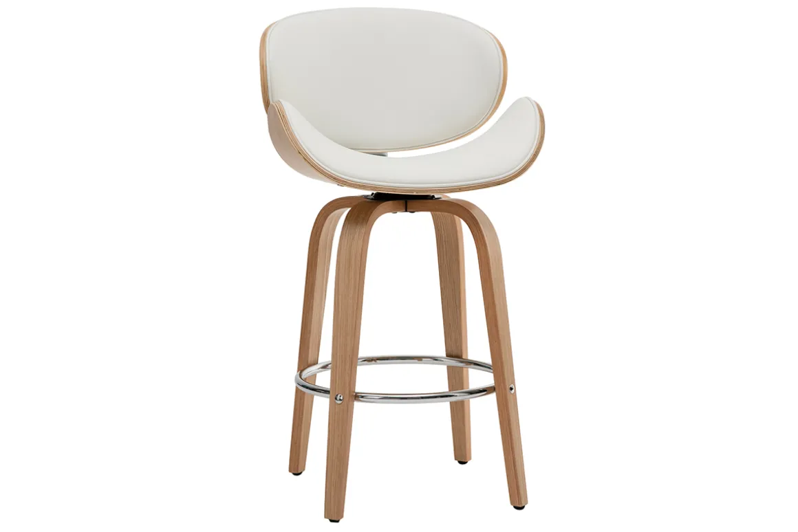 New Miliboo Taburete de bar moderno blanco y madera clara 65 cm WALNUT